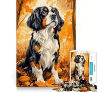 Puzzle da 1000 pezzi per ragazzi Cavalier King Charles Spaniel tra foglie autunnaliGioco di incastro divertente e stimolante per la menteGioco accogliente,ideale come regalo di compleanno (38x52cm)