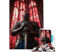 Puzzle da 1000 pezzi per ragazzi Cavaliere in rosso effetto vetrata giocattolo educativo per l'apprendimento e il miglioramento della memoria regalo di compleanno (dimensioni 38x52cm)