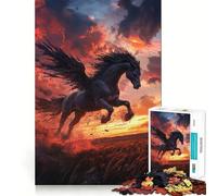 Puzzle da 1000 pezzi per ragazzi,cavallo alato nero,disegno preciso,gioco per allenare la mente,momento di relax,divertimento per il compleanno 50x75cm