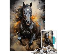 Puzzle da 1000 pezzi per ragazzi cavallo nero al galoppo sfida educativa ideale per le vacanze a casa per passare il tempo decorazione domestica giocattolo per ragazzi dai 14 anni in su (38x52cm)