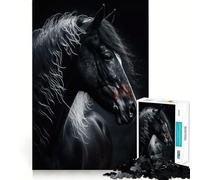Puzzle da 1000 pezzi per ragazzi Cavallo nero con criniera bianca,disegno preciso,gioco stimolante per la mente,ideale per rilassarsi,perfetto per il tempo libero a Natale 38x26cm
