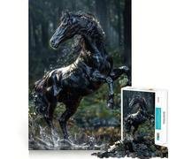 Puzzle da 1000 pezzi per ragazzi,cavallo nero impennato,disegno preciso,gioco per allenare la mente,momento di relax,divertimento per il compleanno 38x52cm