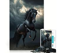 Puzzle da 1000 pezzi per ragazzi Cavallo selvaggio nero nella tempesta,giunture lisce,divertimento,gioco di logica,regalo,gioco rilassante,arte per il tempo libero natalizio 38x26cm