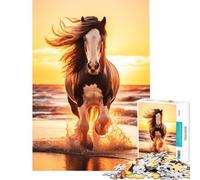 Puzzle da 1000 pezzi per ragazzi: Cavallo sulla spiaggia al tramonto Difficile e stimolante Un'opera d'arte Gioco divertente adatto a persone dai 14 anni in su (38x26cm)