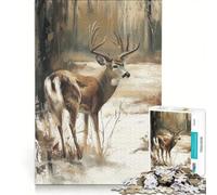 Puzzle da 1000 pezzi per ragazzi: Cervo dalla coda bianca nel bosco invernale Giochi per famiglie Attività divertenti a casa Collezione d'artista Belle arti 50x75cm