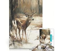 Puzzle da 1000 pezzi per ragazzi: Cervo dalla coda bianca nel bosco invernale gioco pratico per divertimento in famiglia adatto come decorazione da scrivania 38x26cm