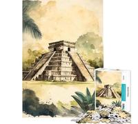 Puzzle da 1000 pezzi per ragazzi Chichen Itza acquerello sfida per l'intelligenza giocattolo educativo che stimola la memoria regalo di compleanno (dimensioni 38x26cm)
