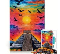 Puzzle da 1000 pezzi per ragazzi Chichén Itzá Piramide Tramonto Incastro Senza Cuciture Gioco artistico per la concentrazione mentale Gioco per il tempo libero Regalo di Natale (50x75cm)