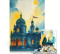 Puzzle da 1000 pezzi per ragazzi chiesa ad acquerello al tramonto gioco divertente e stimolante da completare ideale come regalo per tutta la famiglia 38x52cm
