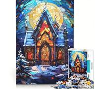 Puzzle da 1000 pezzi per ragazzi chiesa invernale con vetrata gioco divertente allena la mente e la mano migliora l'amore tra le coppie 50x75cm