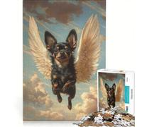 Puzzle da 1000 pezzi per ragazzi, Chihuahua nero con ali d'angelo, giocattolo decorativo da parete, regalo di compleanno, adatto per la decorazione della scrivania 50x75cm