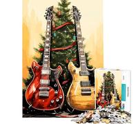 Puzzle da 1000 pezzi per ragazzi chitarra albero di Natale neve difficile e stimolante decorazione per la casa giochi rilassanti per ragazzi dai 14 anni in su (50x75cm)
