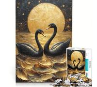 Puzzle da 1000 pezzi per ragazzi, Cigni neri sotto la luna dorata, Gioco educativo, Allena la mente e la mano, Collezione d'artista, Belle arti 38x52cm