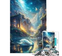 Puzzle da 1000 pezzi per ragazzi: cigno in un paesaggio fantastico con rovine Divertimento a casa gioco di assemblaggio e relax per ragazzi dai 14 anni in su (38x26cm)