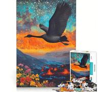 Puzzle da 1000 pezzi per ragazzi, Cigno nero che vola su un paesaggio vulcanico, gioco rilassante, gara di velocità manuale, per compleanno, Natale 38x52cm