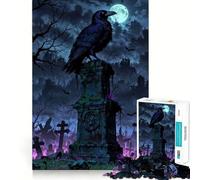 Puzzle da 1000 pezzi per ragazzi,"Cimitero del guardiano" Corvo sulla lapide Gioco a incastro Attività stimolante per la mente Momento di relax Attività per il compleanno (38x26cm)