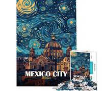 Puzzle da 1000 pezzi per ragazzi Città del Messico Notte stellata puzzle artistico per adulti gioco divertente analisi e logica regalo di Natale e compleanno (dimensioni 38x26cm)