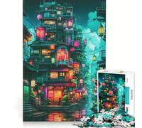 Puzzle da 1000 pezzi per ragazzi, città luminosa e colorata di notte, giocattolo fai-da-te, migliora la memoria, con pezzi di forma casuale completamente ad incastro 38x26cm