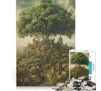 Puzzle da 1000 pezzi per ragazzi città medievale con albero gigante giochi educativi assemblaggio di modelli collezione d'artista belle arti 50x75cm