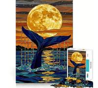 Puzzle da 1000 pezzi per ragazzi,coda di balena blu,effetto vetro colorato,giunture lisce,divertente,gioco di logica,regalo,gioco rilassante,arte per il tempo libero natalizio 38x26cm
