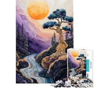 Puzzle da 1000 pezzi per ragazzi con albero dorato bonsai e fiume texture estetica Puzzle per ragazzi giochi rilassanti per tutta la famiglia aiuta ad allenare la mente (dimensioni 38x26cm)