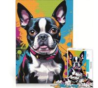 Puzzle da 1000 pezzi per ragazzi con allegri Boston Terrier, gioco rilassante, antistress intellettuale, compleanno 50x75cm