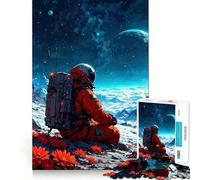 Puzzle da 1000 pezzi per ragazzi con astronauta che contempla lo spazio e paesaggio Taglio liscio,gioco di logica,gioco rilassante,regalo di compleanno per hobby (38x52cm)