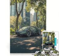 Puzzle da 1000 pezzi per ragazzi, con auto futuristica in un parco urbano, giocattolo fai-da-te, decorazione da parete, con pezzi di forma casuale completamente ad incastro 38x52cm