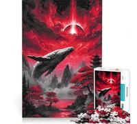Puzzle da 1000 pezzi per ragazzi con balena rossa in un paesaggio giapponese gioco educativo decorazione da parete ideale come regalo 38x26cm