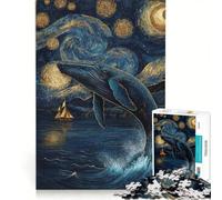 Puzzle da 1000 pezzi per ragazzi con balena sotto una notte stellata giocattolo educativo sfida impegnativa ideale come regalo 50x75cm