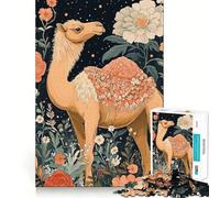 Puzzle da 1000 pezzi per ragazzi con cammello in un giardino fiorito,illustrazione a incastro,gioco di abilità mentale,divertimento,tempo libero,Natale,casa,arte (50x75cm)