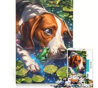 Puzzle da 1000 pezzi per ragazzi con cane beagle e rana vicino allo stagno, animale, giocattolo decorativo da parete, regalo di compleanno, adatto per la decorazione della scrivania 38x26cm