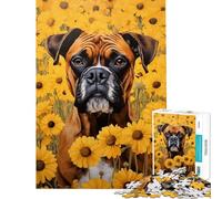 Puzzle da 1000 pezzi per ragazzi con cane boxer tra i girasoli giocattolo educativo per l'apprendimento e il miglioramento della memoria regalo di compleanno (dimensioni 38x26cm)
