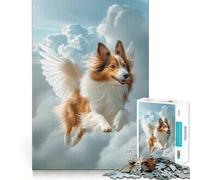Puzzle da 1000 pezzi per ragazzi con cane Sheltie alato che vola tra le nuvole,gioco di concentrazione mentale,taglio di precisione,bordi lisci,ideale come regalo di Natale (38x26cm)