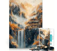 Puzzle da 1000 pezzi per ragazzi con cascata e tempio,stimolante per la mente,con incastri precisi e senza spazi vuoti,ideale per attività di gruppo rilassanti al chiuso (38x52cm)