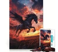 Puzzle da 1000 pezzi per ragazzi con cavallo alato nero,giunture lisce,divertimento,gioco di logica,regalo rilassante,arte per il tempo libero natalizio 38x26cm