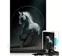 Puzzle da 1000 pezzi per ragazzi con cavallo bianco che salta attraverso un cerchio,gioco di concentrazione mentale,bordi lisci e tagliati con precisione,perfetto come regalo di Natale (38x26cm)