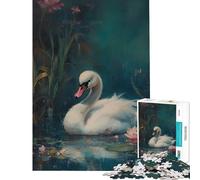 Puzzle da 1000 pezzi per ragazzi con cigno bianco nello stagno sfida educativa di analisi e logica giocattolo decorativo da parete per ragazzi dai 14 anni in su (38x26cm)