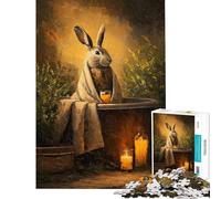 Puzzle da 1000 pezzi per ragazzi con coniglio nella vasca da bagno e bevanda puzzle fai-da-te per adulti un'opera d'arte compleanno e Natale (dimensioni 38x52cm)