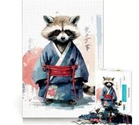 Puzzle da 1000 pezzi per ragazzi con cucciolo di procione e samurai,giunture lisce,divertimento e allenamento mentale,gioco casual,decorazione natalizia (50x75cm)