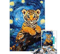 Puzzle da 1000 pezzi per ragazzi con cucciolo di tigre in una notte stellata ideale per il fai da te perfetto per passare il tempo durante le vacanze o per l'interazione genitore-figlio (50x75cm)
