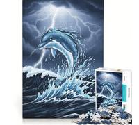Puzzle da 1000 pezzi per ragazzi con delfino che salta in un oceano in tempesta, gioco pratico, di analisi e logica, adatto come decorazione da scrivania 38x26cm
