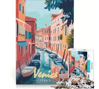 Puzzle da 1000 pezzi per ragazzi con dipinto del canale di Venezia giocattolo educativo decorazione per la casa con poster abbinato e foglio di curiosità 38x52cm