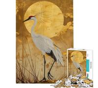 Puzzle da 1000 pezzi per ragazzi con dipinto di gru giapponese su sfondo dorato Divertimento a casa giochi rilassanti per migliorare la memoria adatto a persone dai 14 anni in su (50x75cm)