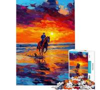 Puzzle da 1000 pezzi per ragazzi con dipinto di un cavaliere al tramonto ideale per adulti decorazione murale regalo di Natale e compleanno (dimensioni 38x52cm)