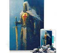 Puzzle da 1000 pezzi per ragazzi con dipinto di un cavaliere templare gioco per famiglie stimola la memoria con poster e foglio di curiosità abbinati 38x52cm
