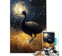 Puzzle da 1000 pezzi per ragazzi con dipinto di un emù sotto una notte stellata puzzle per adulti gioco per famiglie gara di velocità manuale compleanno e Natale (dimensioni 50x75cm)