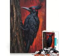 Puzzle da 1000 pezzi per ragazzi con dipinto di un picchio nero su un albero, gioco educativo, allena la mente e la mano, collezione d'artista, belle arti 50x75cm