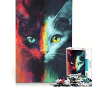 Puzzle da 1000 pezzi per ragazzi con doppio ritratto di gatto, gioco educativo, regalo di compleanno, ideale come regalo per tutta la famiglia 38x26cm