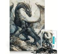Puzzle da 1000 pezzi per ragazzi con drago nero,disegno dai bordi precisi,gioco di logica,divertimento rilassante,regalo di Natale artistico 38x26cm